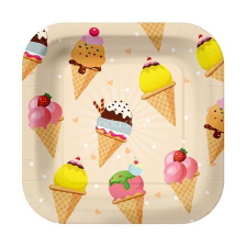 . Tányér, papír, 23 cm, fagyi minta party kellék