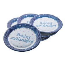 . Tányér, papír, 23 cm, "Boldog Születésnapot", kék party kellék