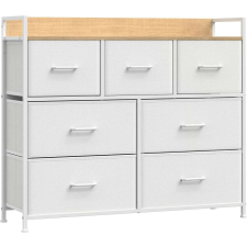  Tároló szekrény hét fiókkal, ruhás szekrény, natúr és fehér. bútor