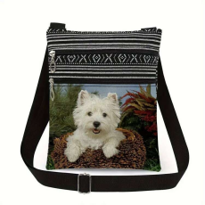  Táska, kistáska, válltáska, vászon, westy, West Highland terrier kutya motívum, gyerek, felnőtt, 19x23,5 cm