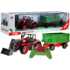Távirányítós traktor utánfutóval és kotróval gyerekeknek 3+ piros-zöld autópálya és játékautó