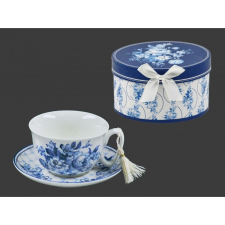  Teáscsésze + kistányér kék virágos díszdobozban TEA005 bögrék, csészék
