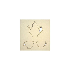  Teáskanna csészékkel 110x115mm-es táblán. Kanna: 60x60 mm; csésze: 40x26 mm dekorációs kellék