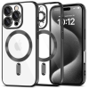 Tech-Protect Apple iPhone 16 Pro Max, Műanyag hátlap védőtok + szilikon keret, közepesen ütésálló, Magsafe töltővel kompatibilis, fényes keret, Magflex Magsafe, átlátszó/fekete
