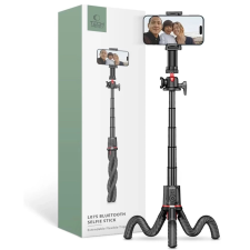 Tech-Protect L07S Vezeték nélküli Selfie bot Tripod flexibilis lábakkal Fekete tripod