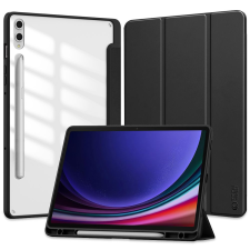 Tech-Protect Samsung Galaxy Tab S9 Plus 12.4 SM-X810 / X816B, mappa tok, közepesen ütésálló, érintőceruza tartóval, átlátszó hátlap, Trifold, TP SC Pen Hybrid, fekete tablet tok
