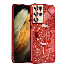 TECHSUIT Samsung Galaxy S21 Ultra 5G tok - Techsuit Luxury Glitter MagSafe - Piros tok és táska