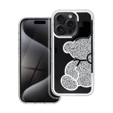 Teddy Bear iPhone 14 csillogó köves tok, ezüst tok és táska