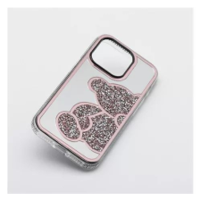 Teddy Bear iPhone 14 csillogó köves tok fehér-rózsaszín (101189) (101189) tok és táska