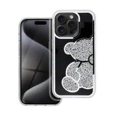 Teddy Bear iPhone 16 Plus csillogó köves tok, ezüst tok és táska