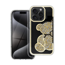 Teddy Bear iPhone 16 Pro Max csillogó köves tok, arany tok és táska