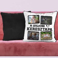 TeeInBlue A legjobb keresztapa fényképes párna 4 képpel Párna / FEKETE PLÜSS HÁTOLDAL / antiallergén lakástextília