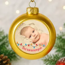 TeeInBlue Egyedi képes arany karácsonyi gömbdísz fényfüzéres minta Arany gömbdísz / NEM / ARANY ajándéktárgy