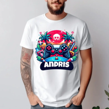 TeeInBlue Gamer póló névvel Póló / fehér / M ajándéktárgy