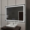  Téglalap alakú LED tükör, 100x75cm, Verite MotionGlow Marcello, páramentesítő rendszer, óra és hőmérő, fényerő-szabályozható