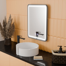  Téglalap alakú LED tükör, 45x60cm, EDGE Touch, páramentesítő rendszer, fekete keret fürdőszoba bútor