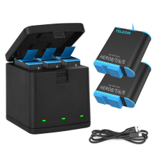 TELESIN GoPro Hero 8/ 7/ 6/ 5 Tripla-Akkumulátor Töltő -battery charger sportkamera kellék