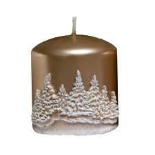  Téli erdő arany törzsgyertya fehér fenyő mintával 130 mm magas gyertya
