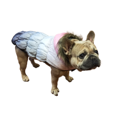  Téli kutyakabát szőrmés kapucnival, rózsaszín, L-es kutyaruha
