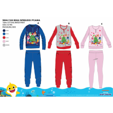  Téli vastag pamut gyerek pizsama - flanel pizsama - Baby Shark - világosrózsaszín - 110