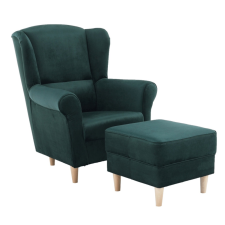 Tempo ASTRID Füles fotel puffal, szövet smaragd bútor