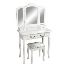 TEMPO KONDELA Fésülködőasztal ülőkével fehér/ezüst, REGINA bútor