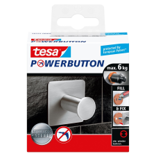 Tesa Powerbutton Classic, erős, prémium akasztó, négyzet alakú, metál fürdőszoba kiegészítő