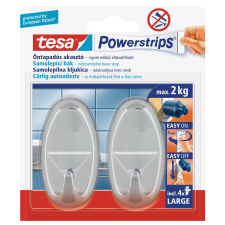 Tesa Powerstrips nyom nélkül eltávolítható ovális akasztó, króm(2db,4 ragasztó) fürdőszoba kiegészítő