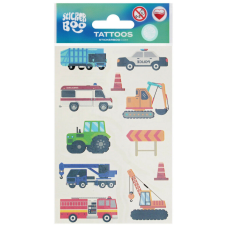 Tetoválás matrica szett, munkagépek 10x17,5cm, Sticker Boo csillámtetoválás