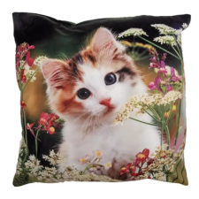  Textil párnahuzat 45x45cm cica színes virágok között lakástextília