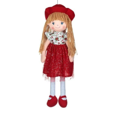 Textilbaba, piros ruhával és sapkával, 60cm-es méret, fehér-piros baba