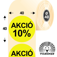 Tezeko 40 mm-es kör, papír címke, fluo sárga színű, Akció 10% felirattal (1000 címke/tekercs) etikett