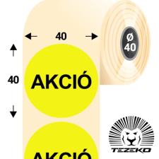 Tezeko 40 mm-es kör, papír címke, fluo sárga színű, Akció felirattal (1000 címke/tekercs) etikett
