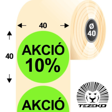 Tezeko 40 mm-es kör, papír címke, fluo zöld színű, Akció 10% felirattal (1000 címke/tekercs) etikett