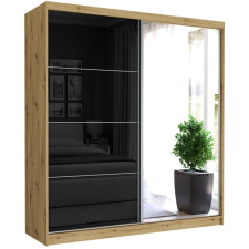 TIVARO III. Gardróbszekrény fekete üveggel, tükörrel 203x213x60 - artisan bútor