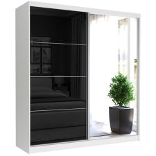  TIVARO III. Gardróbszekrény fekete üveggel, tükörrel 203x213x60 - fehér bútor