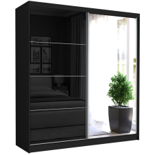  TIVARO III. Gardróbszekrény fekete üveggel, tükörrel 203x213x60 - fekete bútor