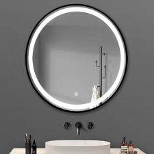 TMP IRON fürdőszobai tükör - FEKETE keret - kerek - LED világítással - 70 cm fürdőszoba bútor