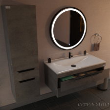 TMP IRON tükör 80 cm - világítással - fekete keret - kerek fürdőszoba bútor