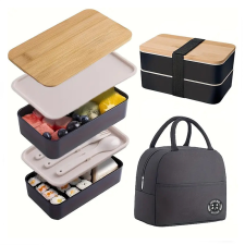  Többrétegű ételhordó doboz bambusz fedéllel és táskával fehér/fekete ND1306058ff papírárú, csomagoló és tárolóeszköz