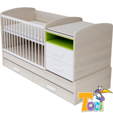 TODI Ice Cream kombi kiságy pelenkázó komóddal - woodline cream/zöld kiságy, babaágy
