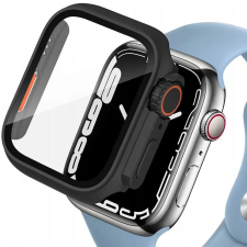 TokShop Apple Watch 4-6, SE, SE (2022) (44 mm), Műanyag védőkeret, kijelzővédő üveggel, szíj nélkül, TP Defense360, fekete/narancs okosóra kellék