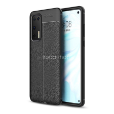 TokShop Huawei P40, Szilikon tok, bőrhatású, varrásminta, fekete tok és táska