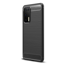 TokShop Huawei P40, Szilikon tok, közepesen ütésálló, szálcsiszolt, karbon minta, fekete tok és táska