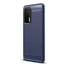 TokShop Huawei P40, Szilikon tok, közepesen ütésálló, szálcsiszolt, karbon minta, sötétkék tok és táska