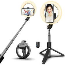 TokShop Prémium selfie bot, 19 - 90 cm, 360°-ban forgatható, exponáló gombbal, v4.0, bluetooth-os, tripod állvány funkció, világítással, fekete mobiltelefon kellék