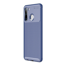 TokShop Samsung Galaxy A21 SM-A210F, Szilikon tok, közepesen ütésálló, légpárnás sarok, karbon minta, kék tok és táska