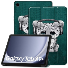 TokShop Samsung Galaxy Tab A9 Plus (11.0) SM-X210 / X215 / X216B, mappa tok, párduc kölyök minta, Trifold, zöld/színes (TS4931) tablet tok