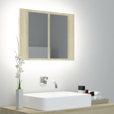  Tölgyszínű akril LED-es tükrös fürdőszobaszekrény 60x12x45 cm fürdőszoba bútor