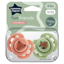 Tommee Tippee Fun Friends játszócumi 0-6 hó 2 db - barna/zöld cumi